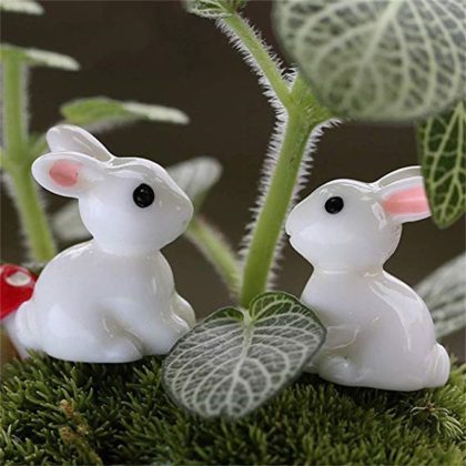 Lovely Mini Resin White Rabbits Figurine
