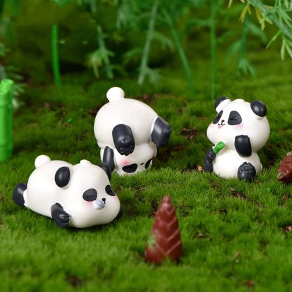 Cute Miniature Resin Panda Bamboo Figurine For Garden