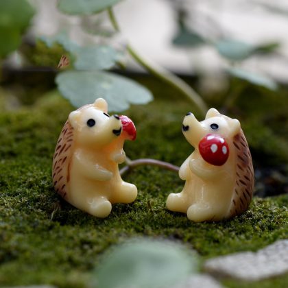 Mini Resin Hedgehog And Mushroom Miniatures Figurines