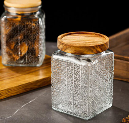 750ml Mason Candy Jar For Spices Glass Bamboo Cover Container Glass Jars